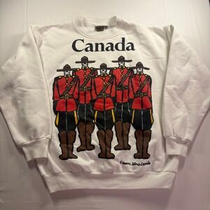 Vintage Marc Tetro Canada RCMP Mounties Graphic Sweatshirt White Mens S/M